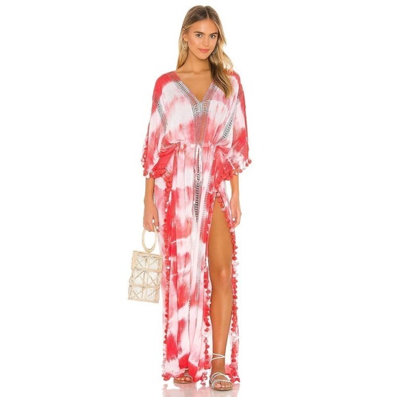 Michael Stars Farrah Maxi Caftan White Neon Pink One Size NWT - Picture 1 of 11
